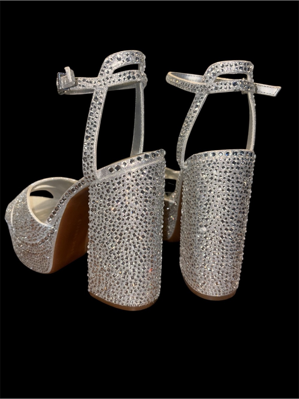 Gianni Bini Silver Crystal Platform Block Heel Sandals with Ankle Strap 8 new - Picture 2 of 6